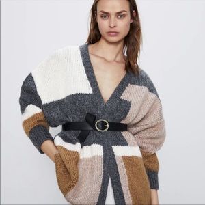 Zara Colorblock Knit Oversized Sweater Cardigan Medium